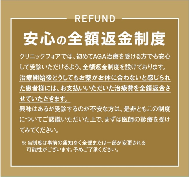 クリニックフォア　全額返金保証